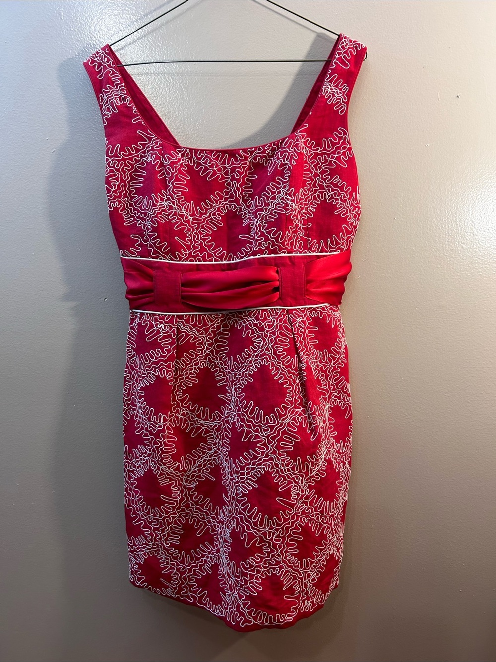French Connection Red and White Patterned Sleeveless Mini Dress
